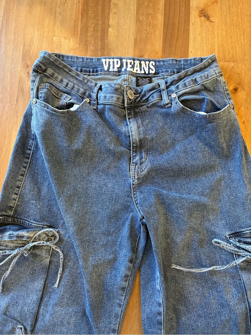VIP Medium Blue Wide-Leg Tie Detail Jeans - Picture 2 of 9